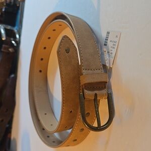Womens Tan/BEIGE Belt Rivets and embroidery Dull brass buckle New! Sz.1X